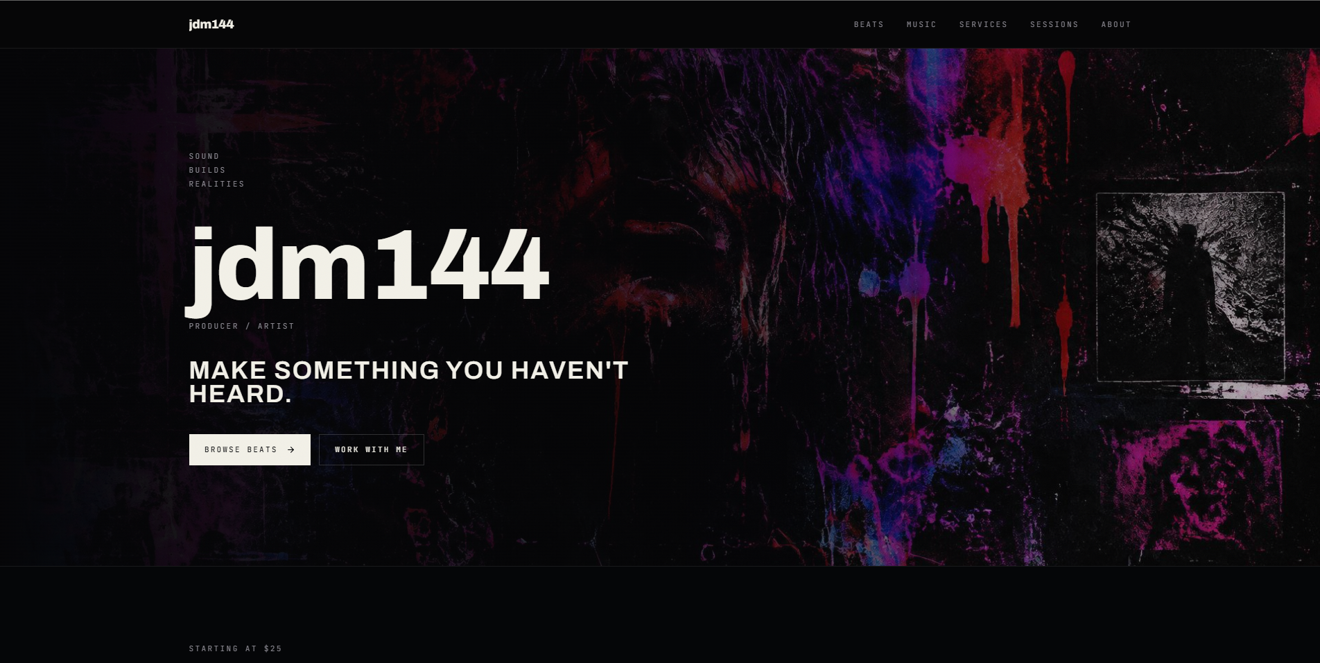 Music producer/ artist website website screenshot